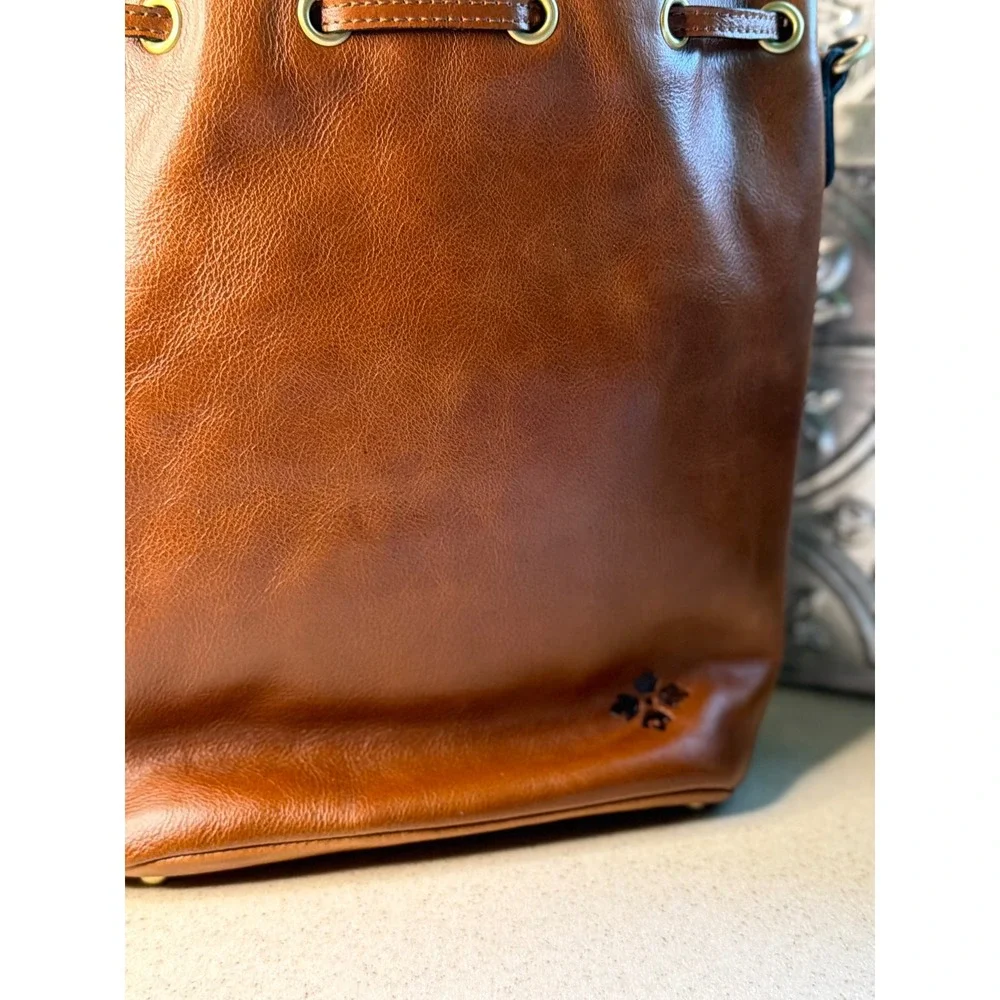 Patricia Nash Bucket Bag Brown Leather Cognac Drawstring Crossbody Handbag